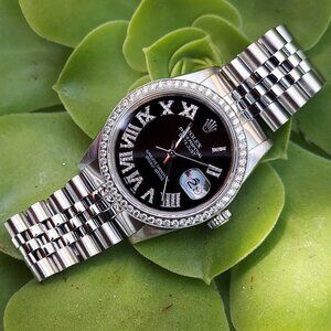 Rolex 36mm Datejust 16014 Black roman diamond steel jubilee